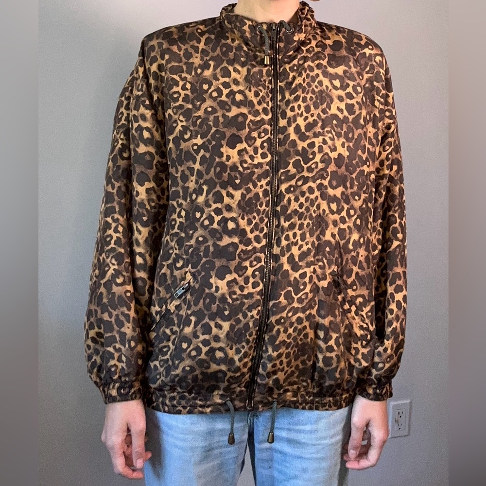 Leopard silk bomber jacket,size L, Marshall Rousso